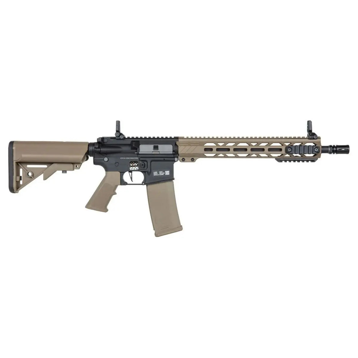 "Pack complet AEG SA-F09 FLEX HAL noir et tan avec batterie lipo, polycarbonate, longueur ajustable, gearbox V2, puissance 310 fps, système HAL programmable"