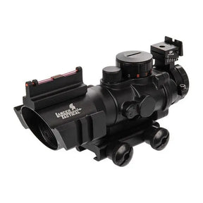 "Acog 4x32 airsoft, point lumineux rouge, vert et bleu, montage Picatinny 20mm, réticule Mildot, métal anodisé noir, waterproof, anti-choc, pile CR2032 incluse"