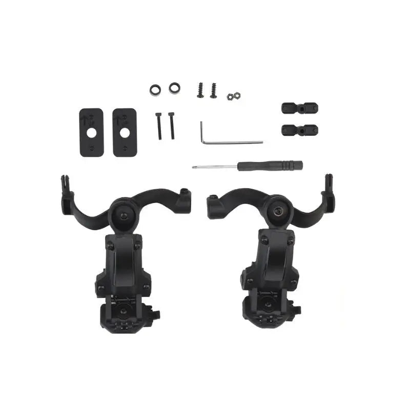 Adaptateur de rail de casque multi-angle tactique noir en ABS, compatible avec casques FAST, ARC et M-LOK, rotation 360°, idéal pour jeux tactiques et entraînement.