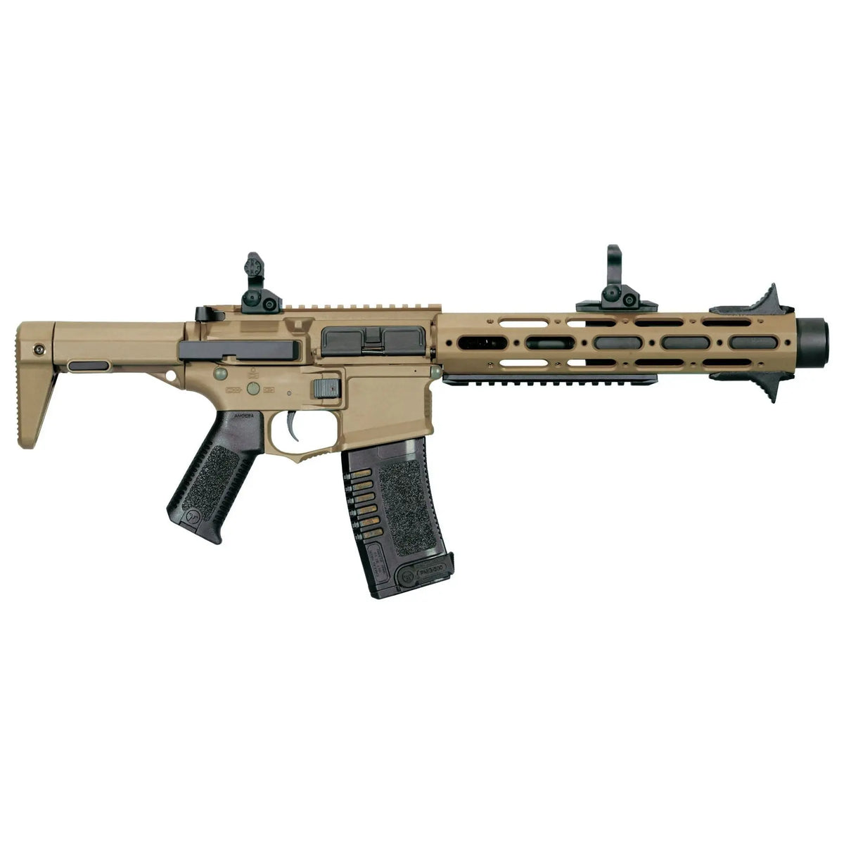 "Fusil Amoeba AM13 Honeybadger ARES AEG, longueur 735mm, corps ABS, compatible chargeurs M4/M15, canon 6.03mm, poids 2400g, crosse télescop