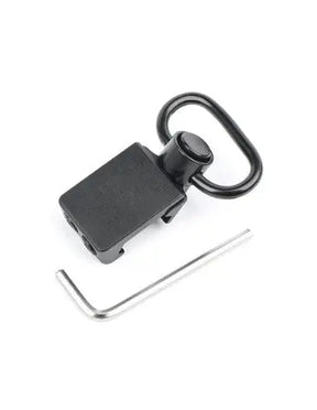 Attache Sangle pivotante METAL 45 QD en aluminium noir pour systèmes picatinny 20mm rail, largeur de sangle maximale 35mm, avec vis et clé pour assemblage
