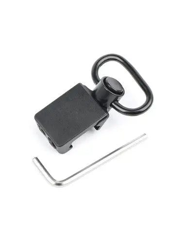 Attache Sangle pivotante METAL 45 QD en aluminium noir pour systèmes picatinny 20mm rail, largeur de sangle maximale 35mm, avec vis et clé pour assemblage