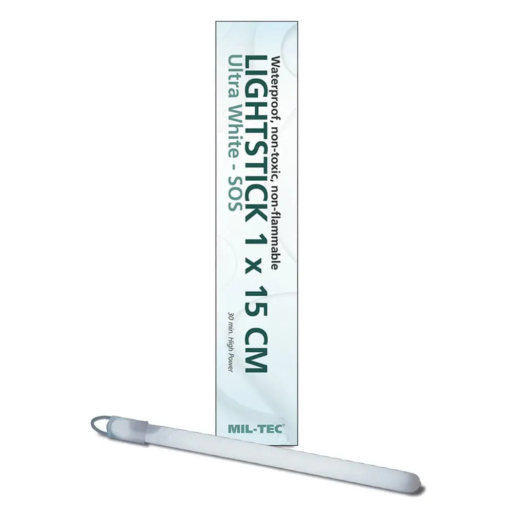 Bâton lumineux Cyalume ultra blanc de 15 cm offrant 30 minutes de lumière très brillante, utilisable comme lampe de secours, signalisation et sous l'eau
