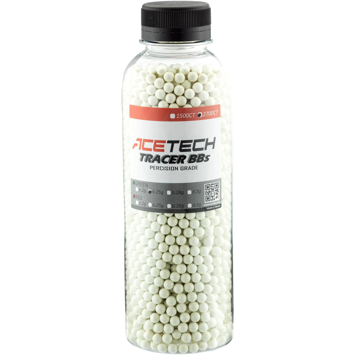 Balise alt : Billes traçantes biodégradables Acetech 0,25g X 2700 dans une bouteille verte