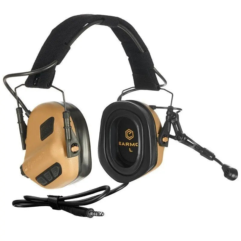 Casque de protection auditive tactique EARMOR M32 Tan avec micro amovible et fonctionnalités de réduction et d'amplification du bruit