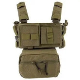Conquer Tactical Mini Chest Rig in various color options with adjustable straps, MOLLE webbing, and breathable mesh backing