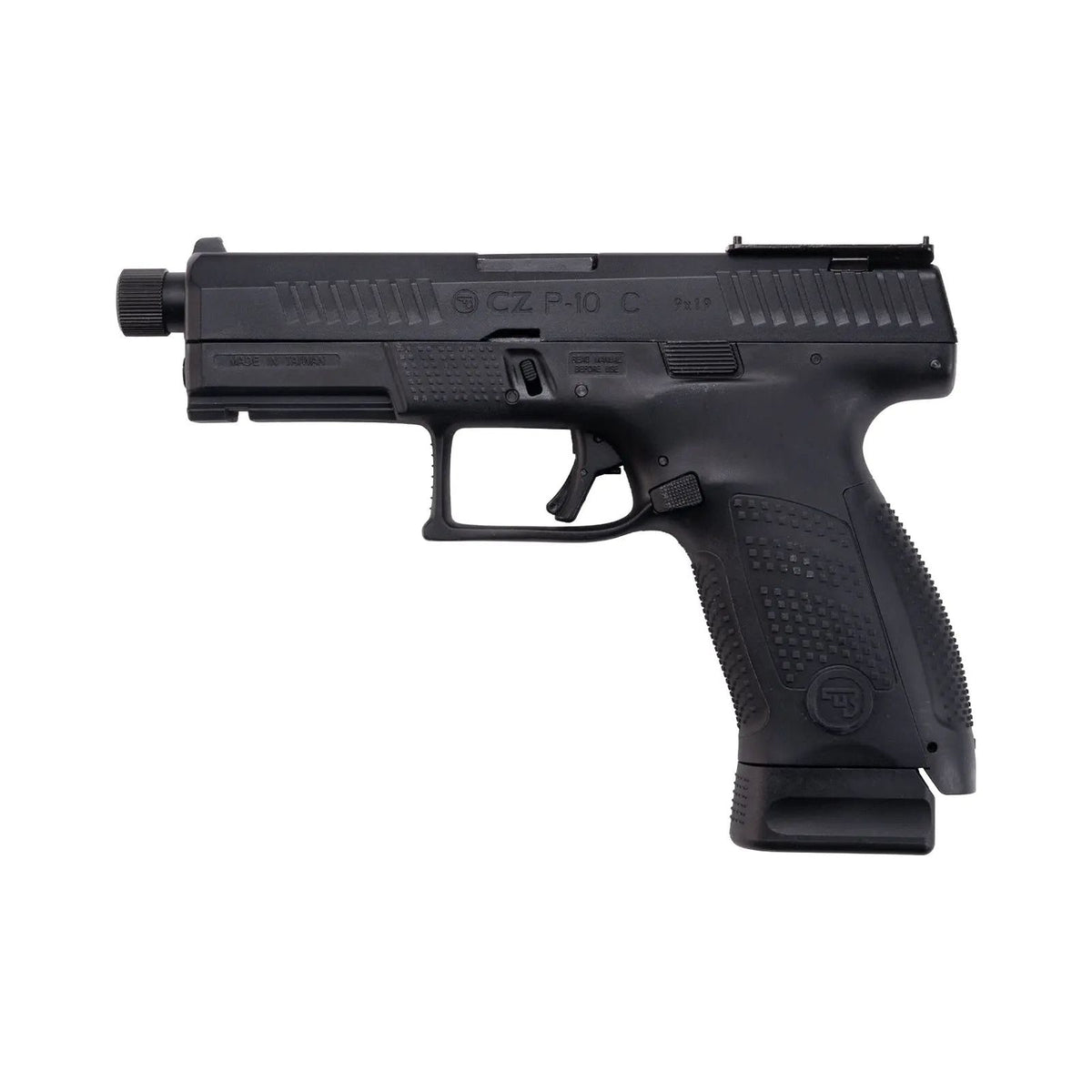 Replique à l'échelle 1:1 du pistolet CZ P-10 C alimenté au CO2 avec effet blowback, poignée ergonomique, rail pour accessoires, compact et ambidext