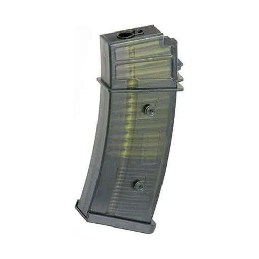 Chargeur AEG Mid-cap pour G608 - G36 avec fausses balles apparentes, capacité réglable de 30 à 135 coups