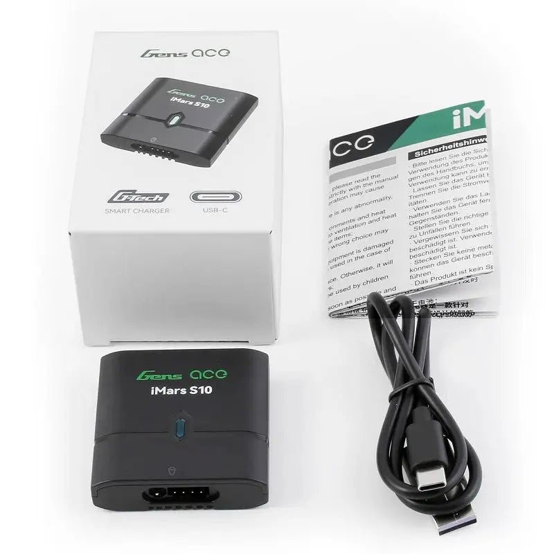 Chargeur Airsoft portable Gens Ace iMars S10 G-Tech avec une puissance de charge maximale de 10W, recommandé pour les batteries de pistolet Airsoft et les batteries RC de capacité inférie