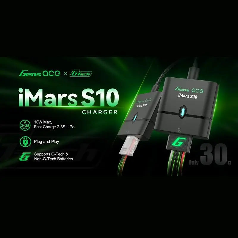 Chargeur portable pour Airsoft Gens Ace iMars S10 G-Tech avec puissance de charge maximale de 10W et courant de charge de 0,8A.