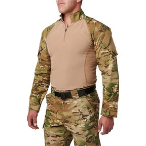Chemise de combat Flex-Tac TDU Rapid 5.11 en Multicam avec manches longues, fermeture éclair à l'avant, tissu Ripstop et poches à profil bas.