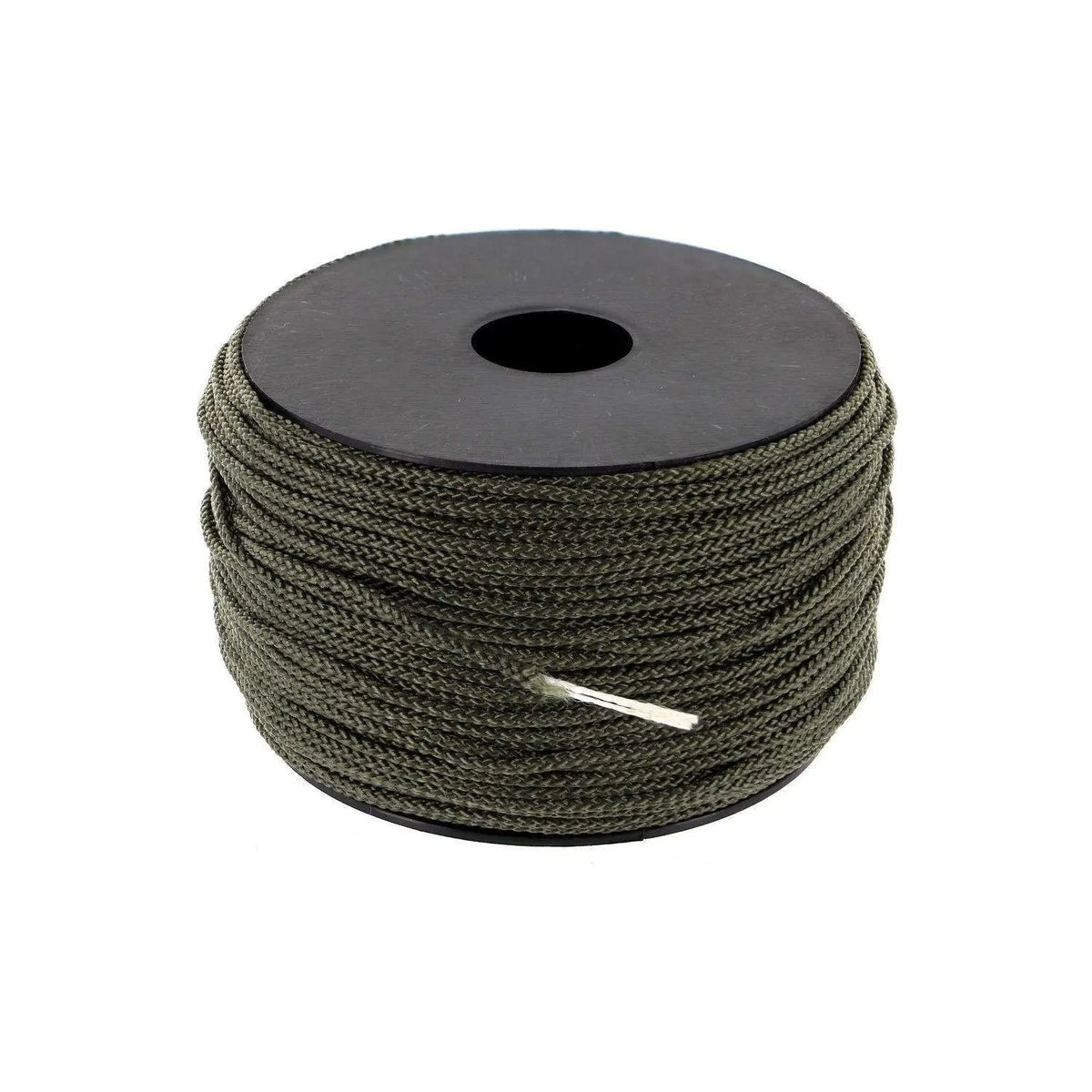 Cordeau tressé vert olive ultra résistant avec âme de renfort en fibres, disponible en plusieurs diamètres et longueur de 100 m