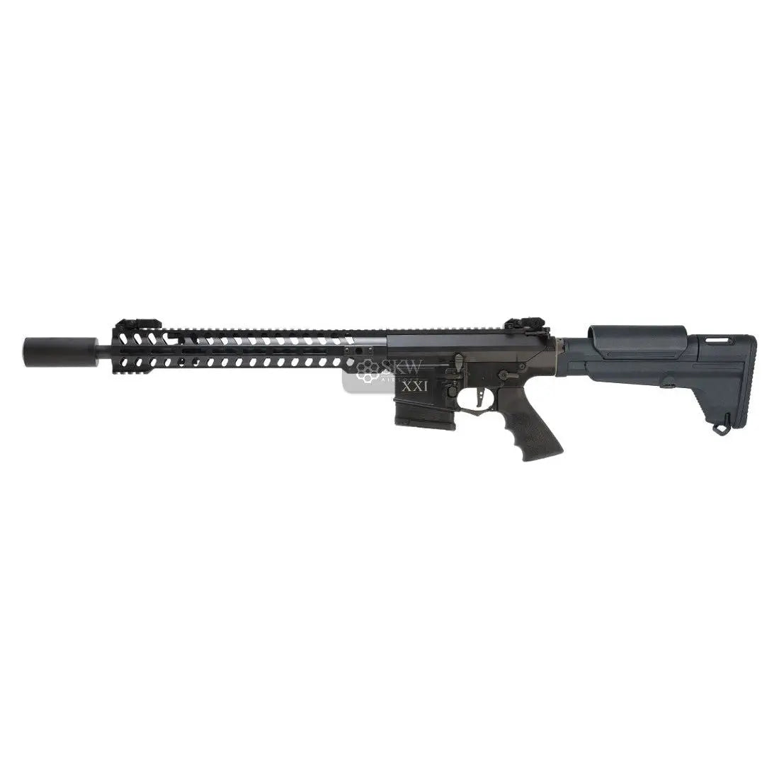 DMR RAPAX XXI M.8 SECUTOR ARMS AEG avec nouveau caoutchouc de houblon, conception de chargeur court, visées pliables en métal, culasse réglable