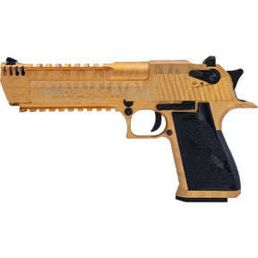 Réplique Desert Eagle L6 Tiger Stripes Gold de marque Cybergun avec culasse mobile et plaquettes texturées pour une prise en main optimale