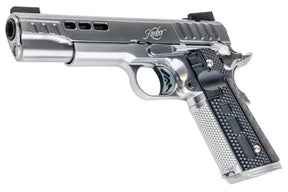 Silver EMG Kimber 1911 Rapide Frost GBB made of metal with gas platform and semi auto shooting mode