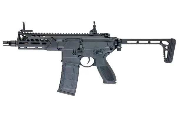 Black E&C MCX Rattler Airsoft AEG 5.6 inch rifle made of metal, electric power source, semi-auto and full auto shooting mode