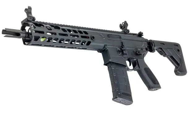 Black E&C MCX Virtus Airsoft AEG Rifle, 10.5 inch, made of metal from Sig Sauer, Semi Auto/Full Auto shooting mode with adjustable hop up and electric power source
