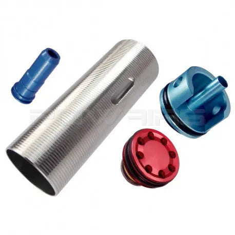 Kit d'upgrade pneumatique FPS Softair KMBE3 pour AEG M4, incluant cylindre en acier, nozzle en ERGAL, et tête de piston à roulement, 100% compatible MARUI et