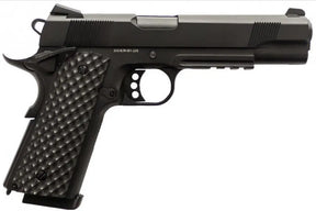 Réplique GBB 1911 MEU Rail Raven full métal noir 1,0J, compatible avec plusieurs marques, avec grip texturé, ressorts pour utilisation CO2, nozzle additionnel, sécurité amb