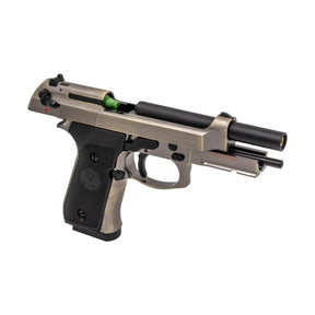 GBB 92F / R9 Alu Brossé Raven avec glissière CNC, construction métallique, canon intérieur 6.03mm et détente longue à double action
