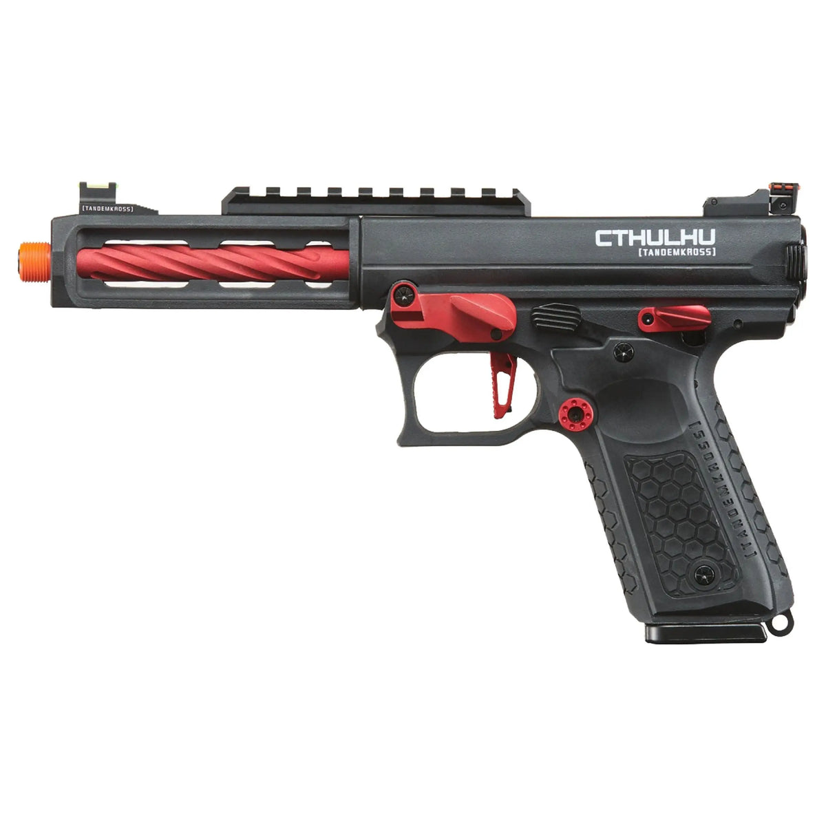 GBB AAP-01 CTHULHU Lancer Tactical, pistolet à gaz Tandemkross noir/rouge, avec compensateur Game Changer Pro, repose-pouce CNC, détente squelette, Hiveg