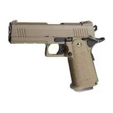 GBB Hi-capa Tan Golden Eagle gas 1j - Pistolet type hi-capa avec canon interne de 94,5mm, métal et polymère, modes de tir Safe/Semi, Fonctionnement Gaz Blow