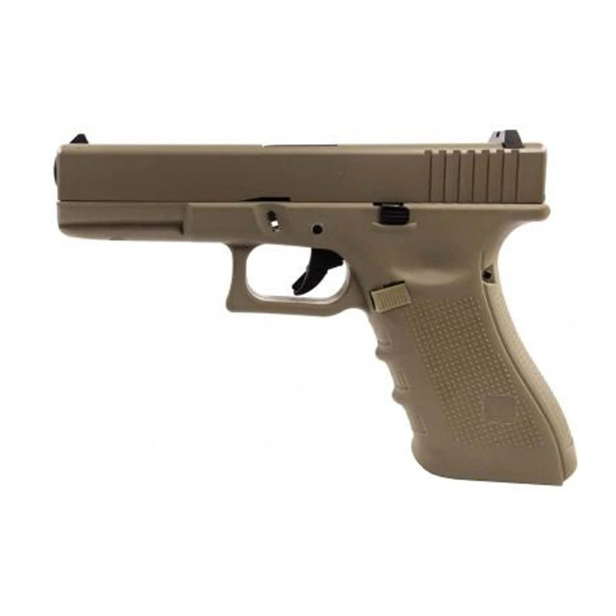 GBB Raven EU7 Full Tan, pistolet semi-automatique avec culasse aluminium et frame polymère tan, chargeur gaz 26 billes, canon interne de 90mm et vélocité de 300 FPS