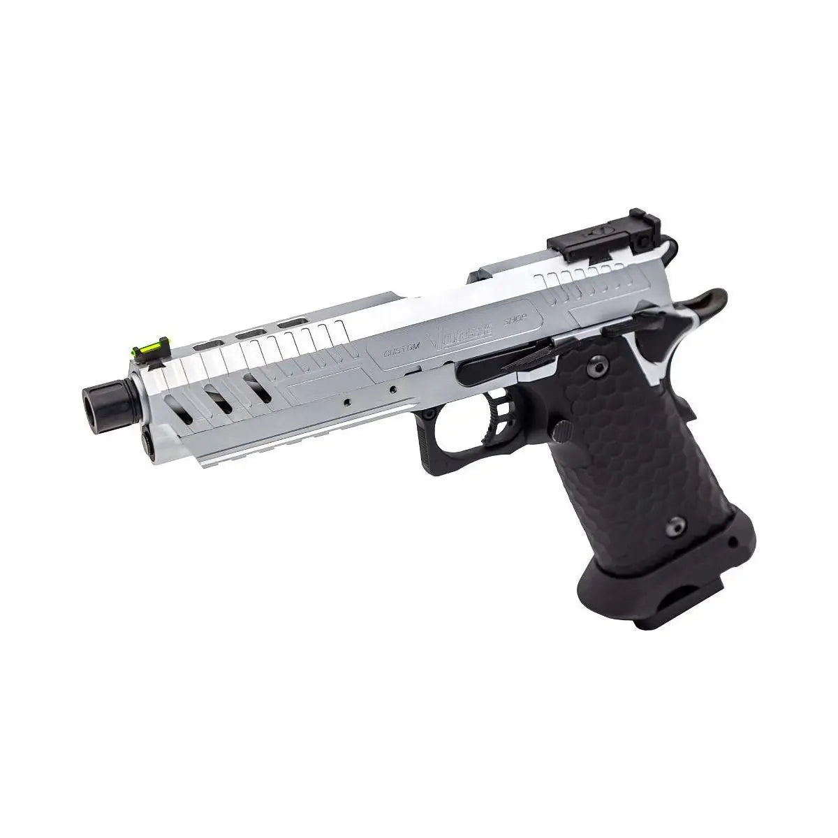 Réplique d'arme GBB gaz Vorsk CS Hi-Capa Vengeance Silver Match avec détails techniques