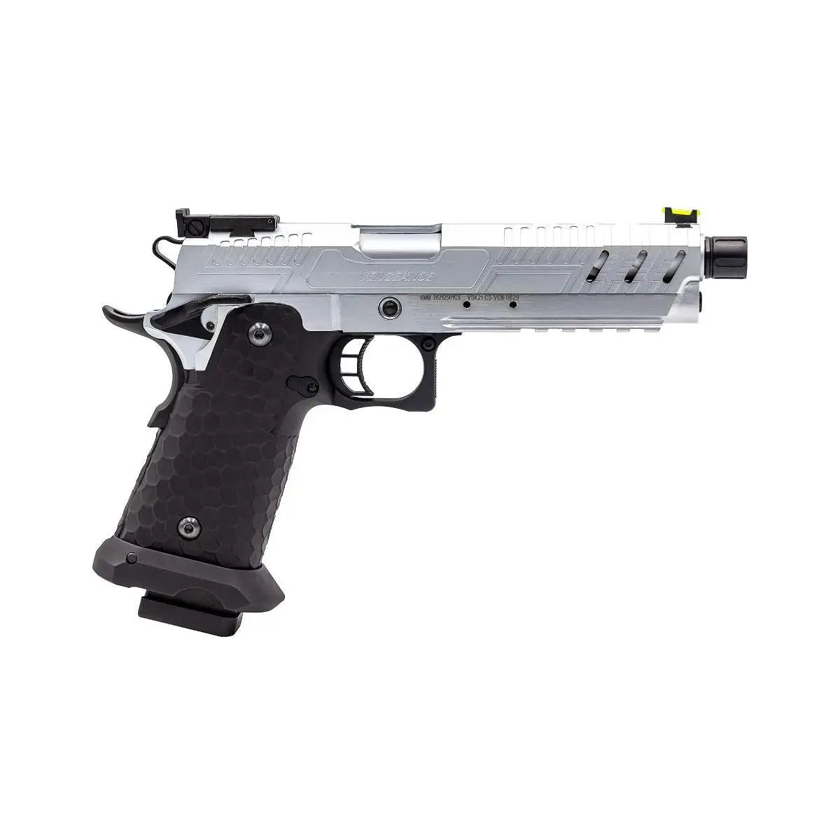 Réplique de pistolet à gaz GBB Vorsk CS Hi-Capa Vengeance Silver Match avec culasse métallique et visée réglable