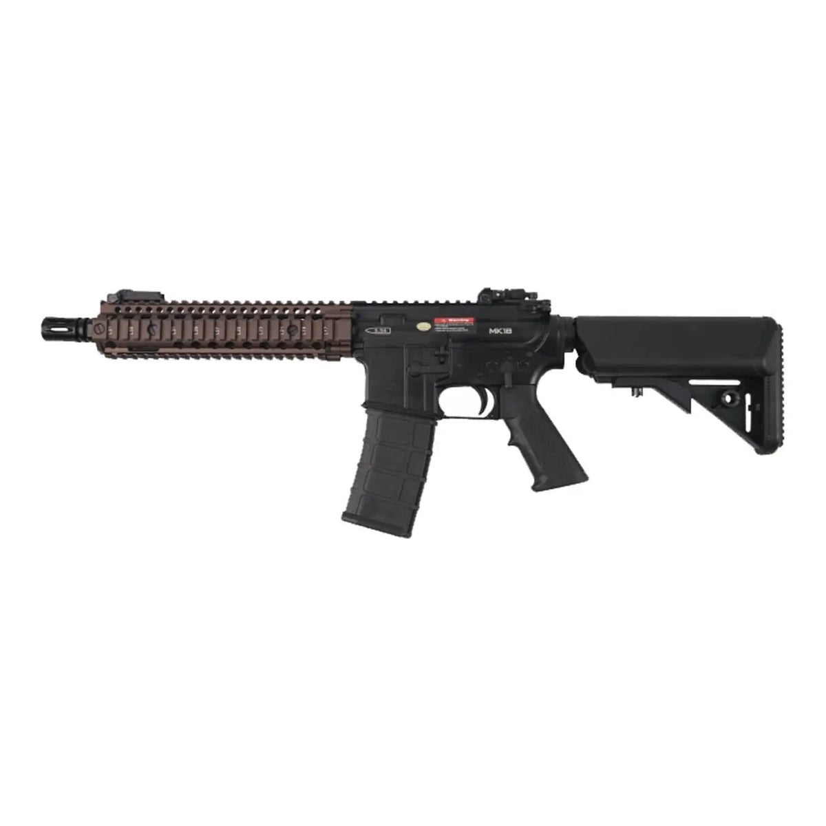 Réplique GBBR MK18 Daniel Defense EMG par Golden Eagle avec marquages Daniel Defense, corps en métal, mode de tir Safe/Semi/auto et fonctionnement à gaz