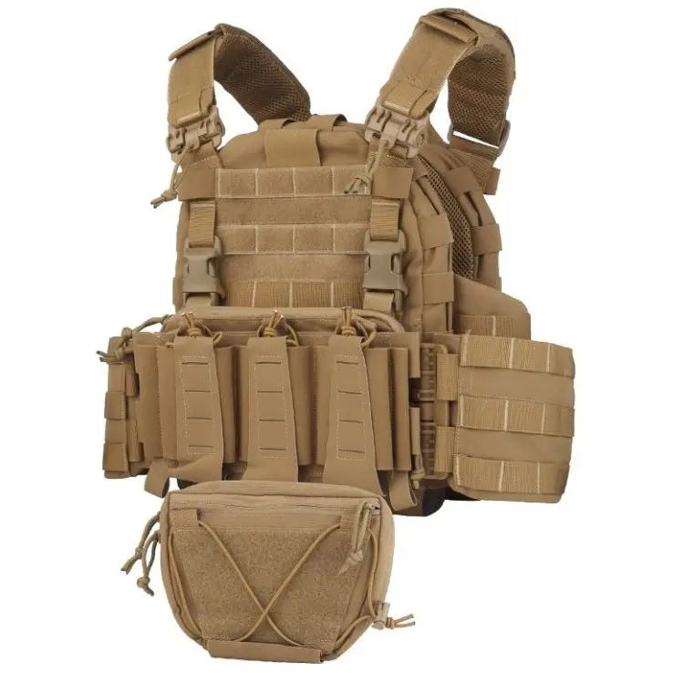 Gilet tactique Arc System en couleur Coyote Brown, durable et personnalisable avec des options de stockage d'accessoires multiples