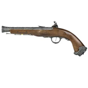 GNB Century Pirate Flintlock GAS Silver airsoft gun with polymer material, 410x52x175 mm dimensions, 173.5 mm inner barrel length, 1150g weight, 22 rounds magazine capacity, 90 ±5