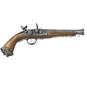 GNB Century Pirate Flintlock GAS Silver gun with polymer material, dimensions 410x52x175 mm, and magazine capacity of 22 rounds.
