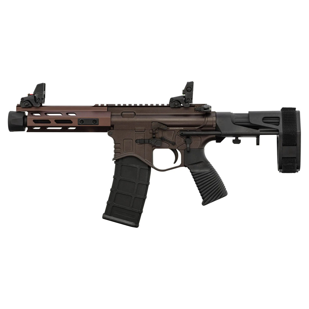 Golden Eagle PDW GBBR airsoft 6.5'' Bronze, une réplique AR-15 full métal de qualité avec rail Picatinny et commandes ambidextres