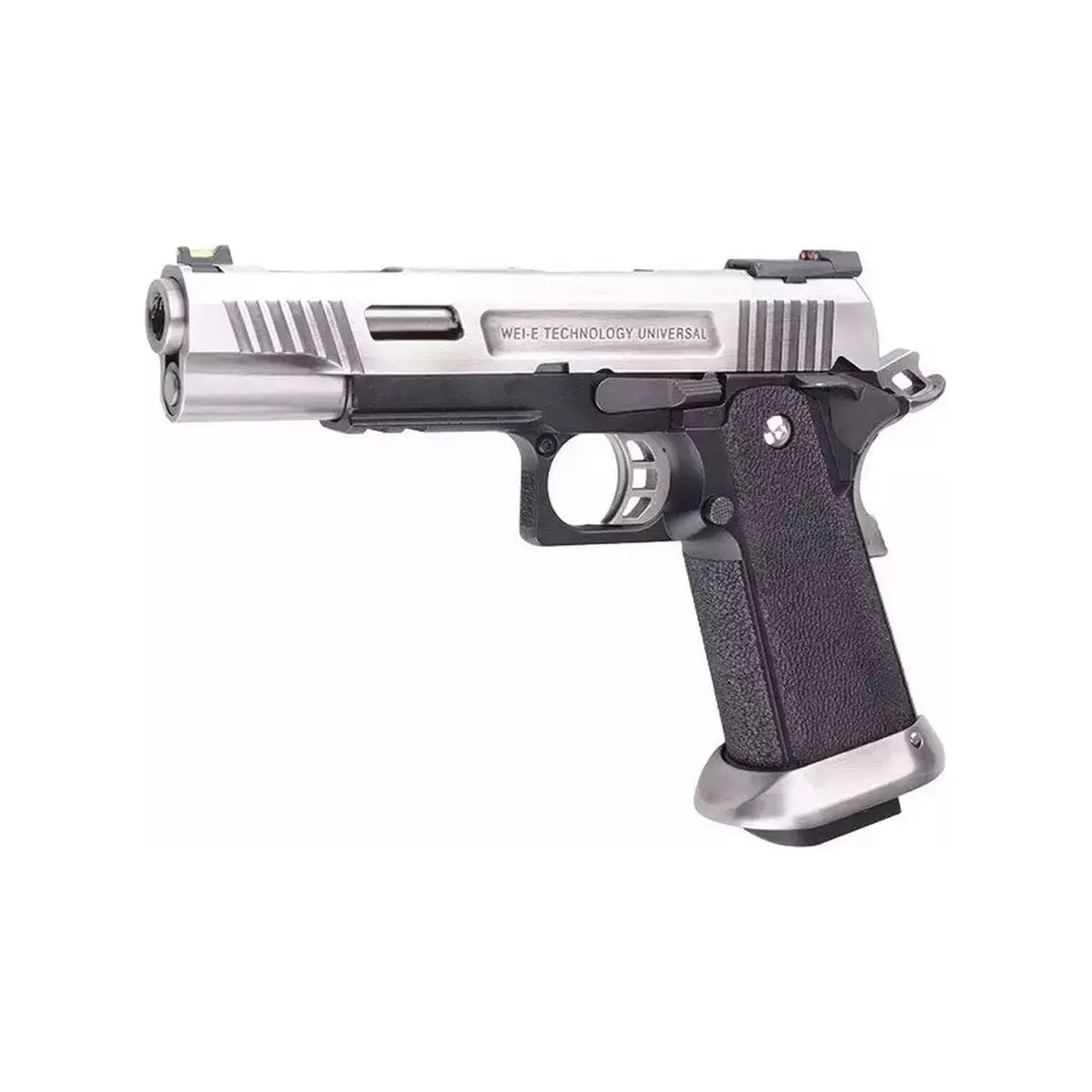 HI-CAPA 5.1 T.REX Silver Gaz Pistol with Blow Back and Hop Up, weighing 950g, 220mm long, made of full metal with 280-300 FPS and 24+1 rounds magazine