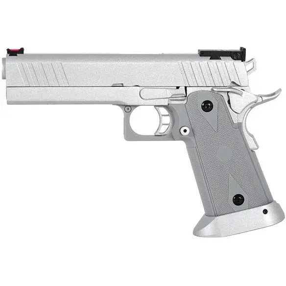 Hi-capa R609 VII PRO Gaz SILVER airsoft gun in silver colour, made of metal and polymer, semi fire mode, with adjustable Hop up and blowback feature.