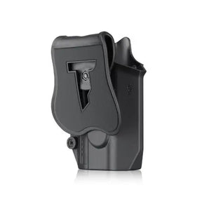 Alt tag pour un Holster Cytac universel vert transparent avec pagaie noire, compatible avec les pistolets semi-automatiques pleine grandeur et compacts, avec point rouge et guidon haut