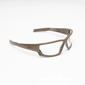 Certifiées CE, lunettes de sécurité CONQUER ZYPHER tan conçues avec un matériau de haute qualité en polycarbonate, comportant un rembourrage en EVA, un traitement antibuée et une