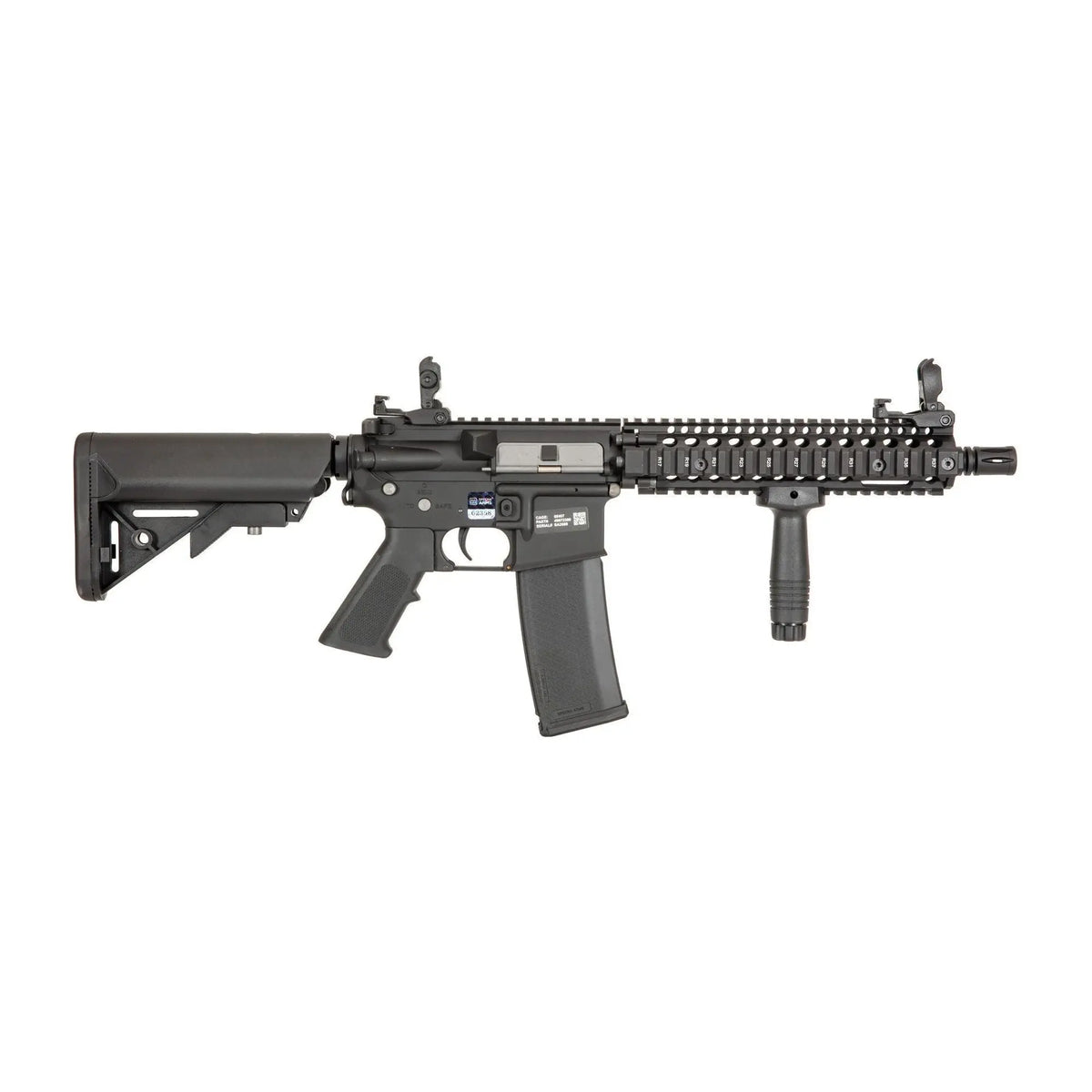 MK18 Specna Arms Daniel Defense SA-E19 noir, réplique d'arme américaine avec système ESA Quick Spring Change, mode de tir single et auto, poids 2570g