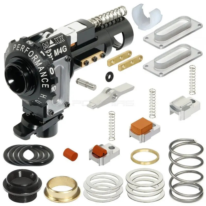 Maxx Model bloc hop up CNC M4G pour répliques M4 AEG avec composants en aluminium CNC et compatibilité avec joints de type GBB