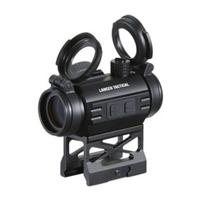 Micro Dot Lancer Tactical avec montage haut, idéal pour l'airsoft, résistant aux chocs et à l'antibuée, construit en alliage d'aluminium avec lentille anti-rayures et anti-reflets.