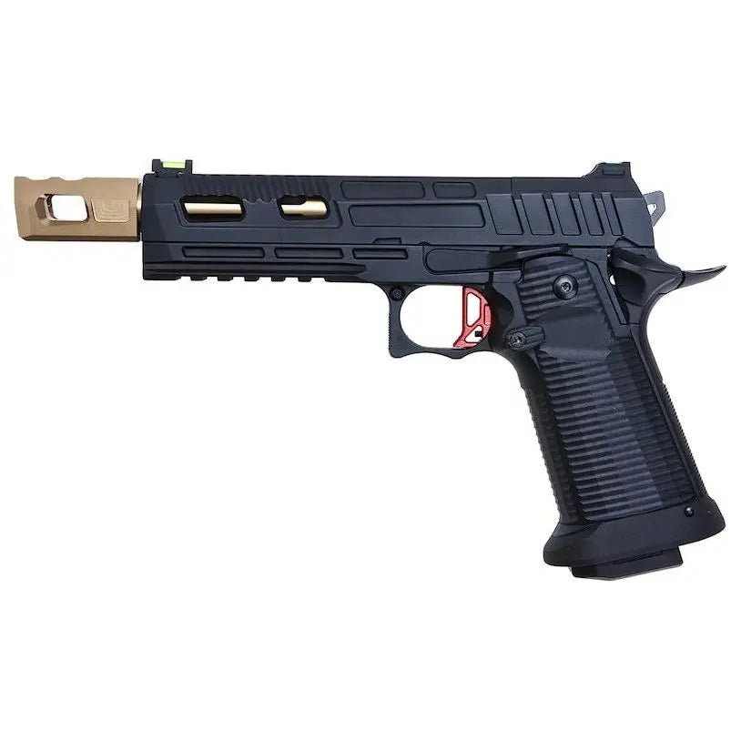 Réplique de pistolet 6mm KP19 Custom Gaz en full métal avec culasse retravaillée et compensateur en aluminium
