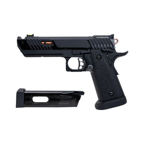 Pistolet d'airsoft 6mm STI Pit Viper CO2, réplique du film John Wick Chapitre 4 avec grip antidérapant et compensateur Pit Viper, finition full black et copper, sous