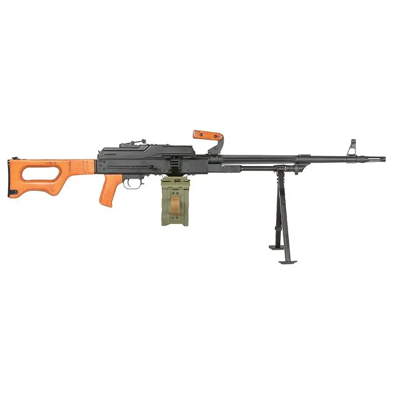 PKM Bois et Metal AEG [A&K] de couleur noire, pesant 275g et mesurant 155mm de longueur, 125mm de hauteur et 90mm de largeur avec une