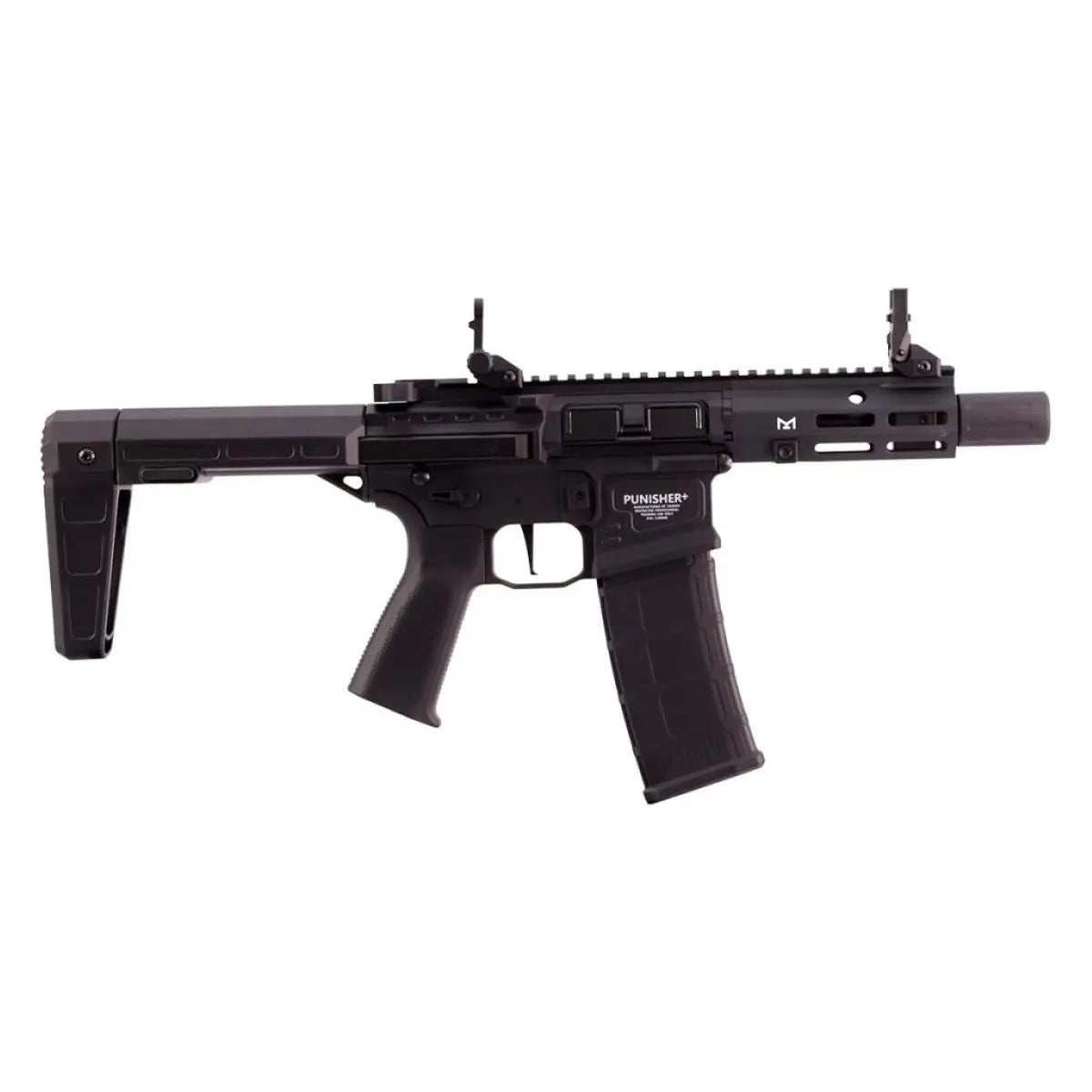 Poseidon Punisher QRF Aether V2 Noir AEG, réplique longue avec corps en nylon fibre haute résistance et garde-main en aluminium, longueur de 670mm, canon interne de 155mm,