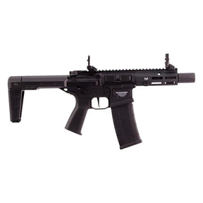Réplique longue Punisher QRF Aether V2 noir AEG Poseidon avec corps en nylon fibre haute résistance, garde-main en aluminium, hop-up ajustable, mode de tir semi/full auto et système Aether inté