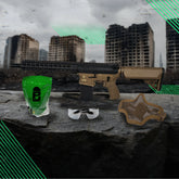 Pack débutant pour l'airsoft comprenant une réplique M4, un chargeur, une protection faciale et oculaire, et des billes bio