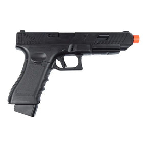 Pack Glock 34 avec bouteille de gaz Ultrair, billes bio et BB loader, pistolet à gaz polymère noir, chargeur 25 coups, puissance 0.8 joules