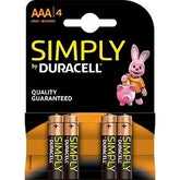 Pack de 4 piles alcalines AAA LR03 1,5 volt Duracell pour appareils énergivores comme lampes et radios