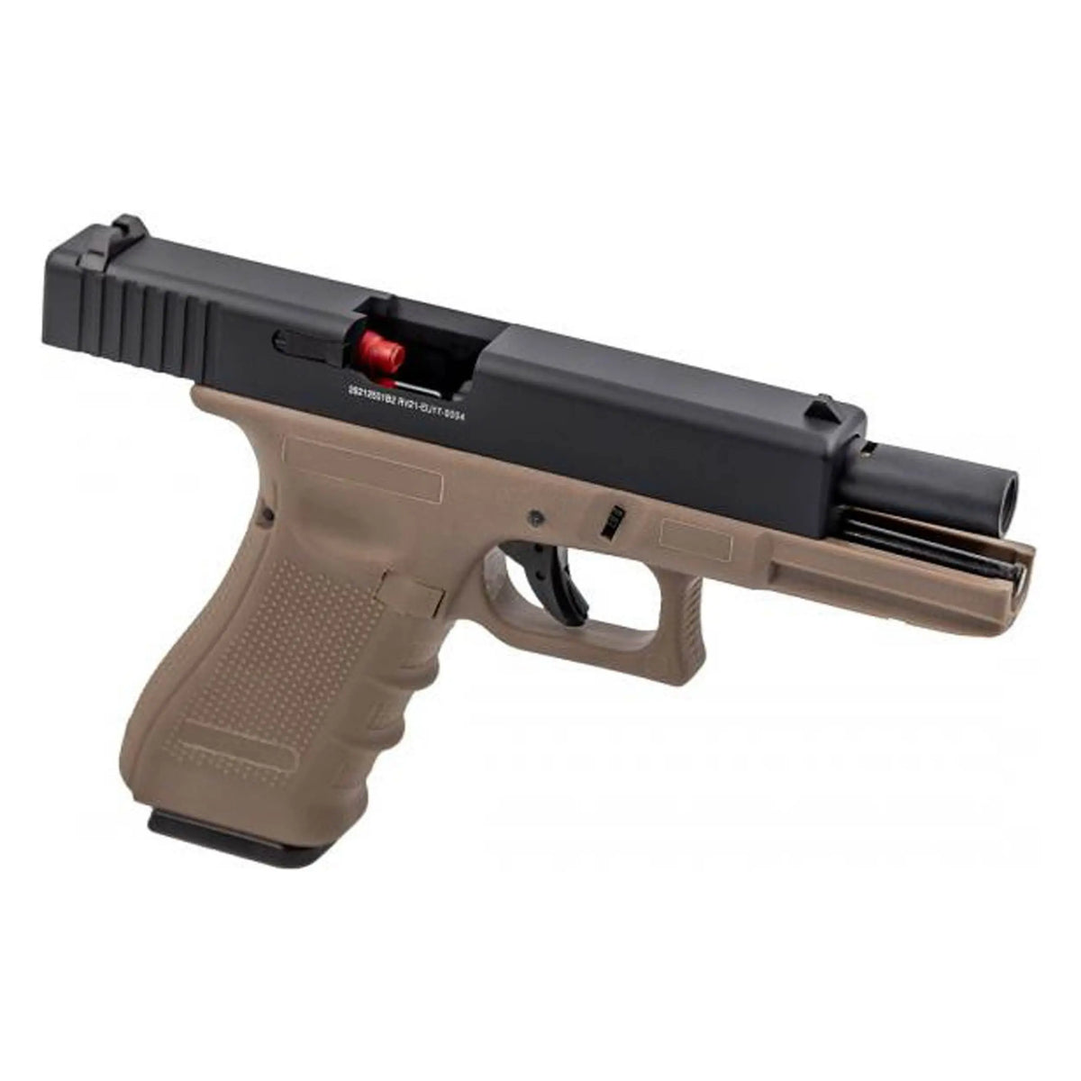 Image d'un pistolet EU 7 Gaz RAVEN TAN avec culasse en aluminium noire et frame en polymère Tan